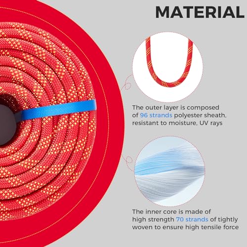 1/2 Inch 150ft Double Braided Polyester Arborist Rope, Heavy Duty Nylon Rope for Anchor, Tree Work, Cargo, Pulling, Sailing(Red) - size: 1/2in x 150ft, style: Red