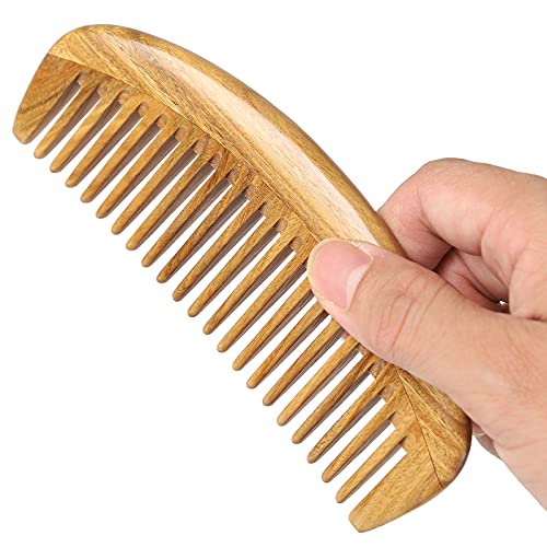 Onedor Handmade 100% Natural Green Sandalwood Hair Combs - Anti-Static Sandalwood Scent Natural Hair Detangler Wooden Comb (Oval Fine Tooth) | Handmade, Curved Palm Grip, Smooth Rounded Teeth, Helps Reduce Static, Less Pulling, Wavy Thick Long Hair, Scalp