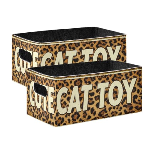 Storage Baskets Felt Foldable Storage Cube Shelf Bins Organizer Box for Kids Toys Office Bedroom Closet Babies Nursery 2-Pack (Leopard Cat Toy Word) - color: Leopard Cat Toy