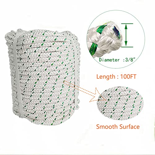 LABLT 3/8 in Braid Polyester Arborist Rigging Rope, 100 FT High Strength Bull Rope for Swings Arborist Gardening Marine - size: 3/8in*100ft