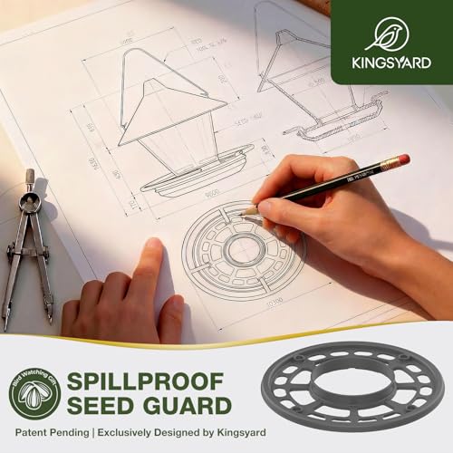 Kingsyard Wild Bird Feeder for Outdoors Hanging | No-Spill Seed Tray, Circular Perch with 360° Feeding, 4 lb Large Capacity, Attracts Cardinals Finches Chickadees, Grey - color: Gray