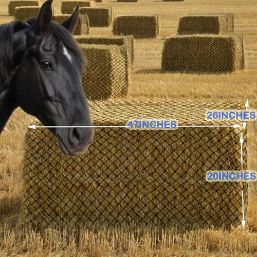 Square Bales Hay Net for Horses Slow Hay Net Feeder for Horses 47x26x20 Slow Hay Bags Feeder for Horses Fits for 36x18x18 to 47x25x17 Hay Bales Bags