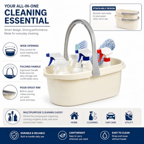 Haundry Compact Mop Bucket with Handle, Rectangular Cleaning Bucket and Caddy for Cleaning Supplies, 10L, White - color: White