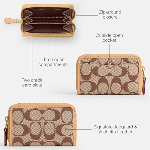 Coach Small Zip Around Card Case - color: Khaki Light Peach, size: One Size