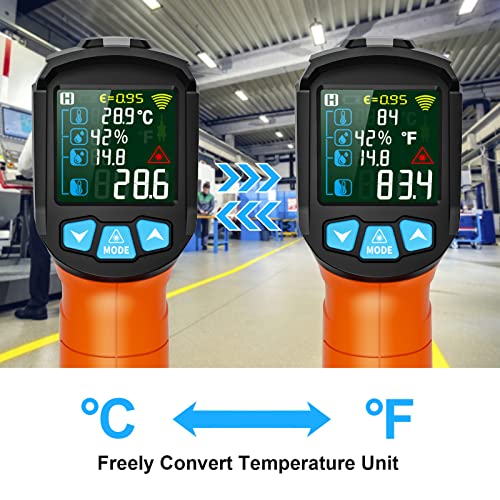 Infrared Thermometer Gun, Non Contact Digital Laser Thermometer Temperature Gun with Color LCD for Cooking, Home Repairs, Humidity Measurement, Adjustable Emissivity -58°F to 1472°F(-50~800°C) - color: Orange -58℉~1472℉(-50℃~800℃)