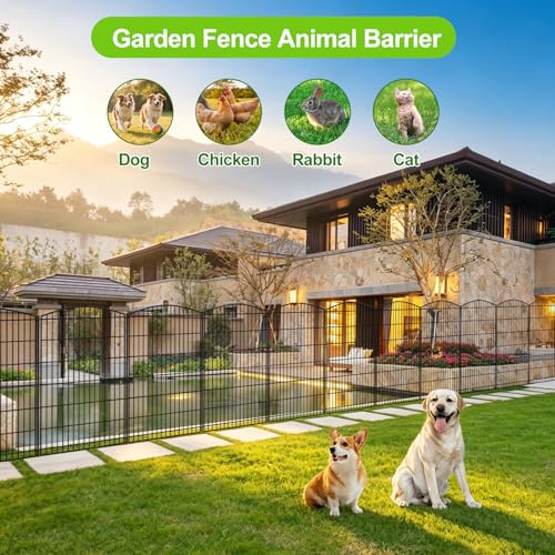 INJOPEXI Decorative Garden Fence 12 Panels 26ft (L)×42in (H) Garden Fences with 12 Panels Rustproof Wire No Dig Rabbit Animal Barrier Fencing Rabbit Dog Fence for Yard Patio Outdoor - Without Gate - size: 12 Panels 26ft(L)-42"(H) - Without Gate