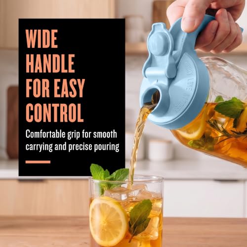 County Line Kitchen 64 oz Mason Jar Glass Pitcher With Lid - Sky Blue | Heavy-Duty Glass Mason Jar Pitcher - Leak-Proof Lid, Wide Mouth & Easy Pour Spout (64 oz) - color: Sky Blue