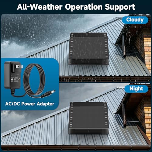 20 Watt Solar Roof Vent Fan with Thermostat - MPPT Controller, Adjustable Wind Speed, 2 Modes, Adapter, Dual Power Auto-Switch for 24/7 Operation - Cools up to 1100 Sq.Ft, for Small Attic Garage Shed - color: Black
