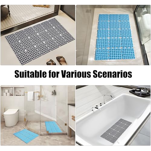 Non Slip Shower Mat for Bathtub with Strong Suction Cups | Quick-Dry Drain holes. Firm Yet Elastic Surface Massages Feet, Boosts flow. Sticks to wall to dry, folds, 26.2"x15.6" Gray - color: Gray, size: 26.2" x 15.6" (Rectangular)