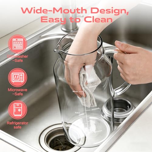 Aofmee Glass Pitcher with Lid and Handle, Glass Water Pitchers, 3.5 Liter | Thickened Borosilicate Glass Iced Tea Pitcher, Drip-free Spout, Heat Resistant, Stovetop Dishwasher Safe Jug Jar - size: 118.3 Ounces