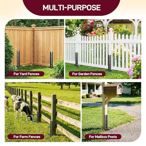 Goovilla Fence Post Repair Kit for Broken/Leaning/Tilted/Degraded Wood,2Pcs | Heavy Duty Fence Post Anchor Ground Stakes, Robust Quick-Fix Wood Support with Gloves/Installation, Easy to Install,Black