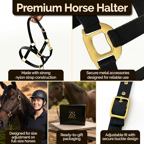 Black Nylon Horse Halter – Non Adjustable – Durable Horse Tack for Everyday Use – Stylish Horse Stuff – Perfect for Horse Lovers.