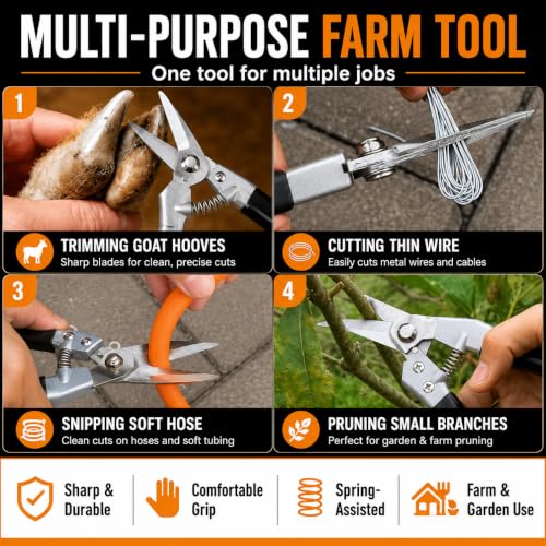 Goat Hoof Trimmers, Sheep Shears, Hoof Kit, Farrier Tools, Nippers, Horse Grooming Supplies Hoof Accessories –Versatile Hoof Wire and Pipe Cutting Tool for Livestock – Silver (1pack)