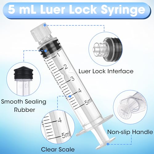 20 Pack 5ml/cc Luer Lock Syringe with Caps, Plastic Syringe without Needle for Liquid, Sterile Individually Wrapped - style: 5mL
