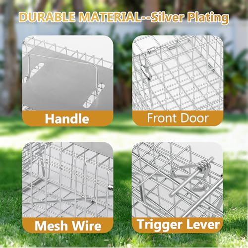 Outvita Live Animal Cage Trap, 32" Heavy Duty Folding Steel Cage | Catch Release Humane Rodent Cage for Rabbits Stray Cat Squirrel Raccoon Mole Gopher Chicken Opossum Skunk & Chipmunks