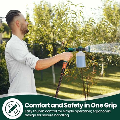 VENETIO 8-Dial Hose Attachment Spray Gun for Liquid Fertilizer/Soap | Precision Lawn & Garden Feeder for Uniform Fertilizing and Watering Plants | Hose-End Nozzle Sprayer with 16oz Bottle - style: Lawn & Garden Feeder (16 oz)