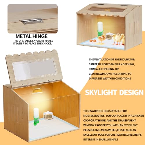 Wooden Chicken Brooder Box Kit with Heating Lamp, Thermometer, Food & Water Feeders, 15.7x11.8x11.8 Inch, Complete Small Pet Nursery Set with Ventilation, Digital Temperature Control