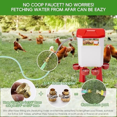 Automatic Chicken Waterer,Valve-Controlled Large Watering System with Stainless Steel Metal Hose,Suitable for Quail,Ducks,and Other Poultry，Hanging/Standing Use