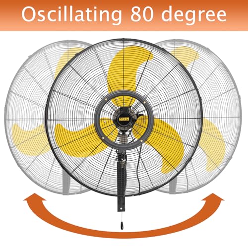 HiCFM 30 inch Misting Outdoor Oscillation Weatherproof Wall Mounted Fan | Industrial Fan with IP44 Enclosure Motor, GFCI Plug, 9300 CFM 3-Speeds High Velocity Powerful Wall Fan, UL Outdoor Approved - size: 30" outdoor