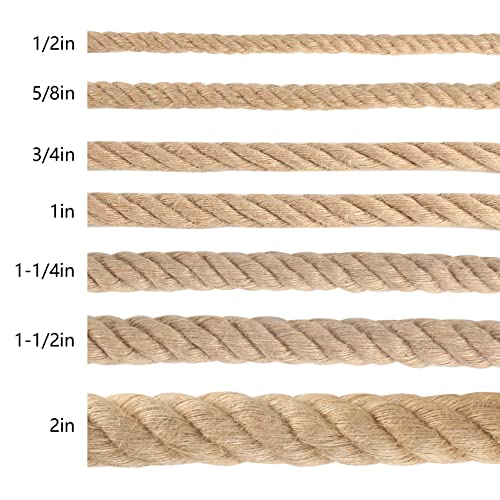 Twisted Manila Rope 1/2 in x 100 ft Natural Hemp Rope Thick Jute Ropes for Railing Docks Tug of War Decorating Crafts Nautical Landscaping Swing Hammock - size: 1/2inch x 100feet