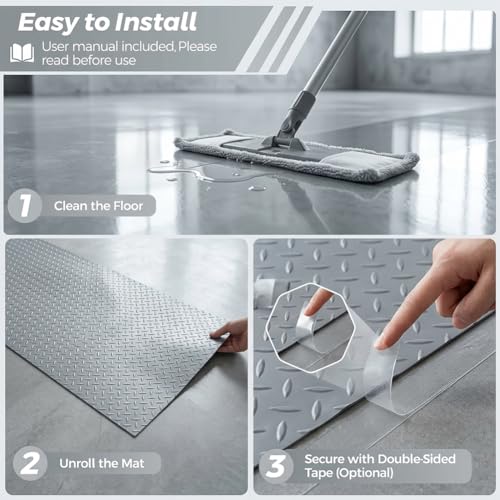 Petgrow 2.8mm Thickened Garage Floor Mat, Custom Size Parking Mat | Non-Slip PVC Floor Protector for Under Car,Golf Cart,Rubber Motorcycle Mat, Large SUVs,MPV, Pickup Truck,Gray - size: 4FT X 10FT