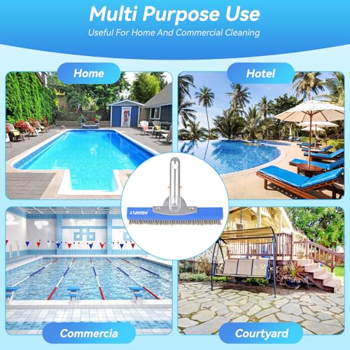 10" Stainless Steel Pool Brush, Heavy Duty for Concrete Pools | Durable wire bristle brush head for deep cleaning walls & floors. Removes tough buildup safely - size: 10 inch