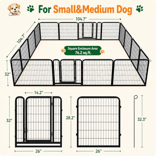Yaheetech Dog Playpen 32in 16 Panels Pet Fence for Indoor Yard RV Camping | Easy Setup, Heavy Duty Rustproof Frame with Secure Latch Door, DIY Layouts,Foldable Storage, for Small & Medium Dogs - size: 32"