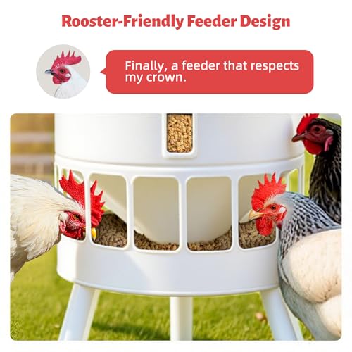 KOL 50LB Metal Chicken Feeder - No Waste, No Clog Design with 16 Ports & Smooth Gravity-Flow, Powder Coated Rust-Proof for Coop Use (Jade White) - color: Jade White