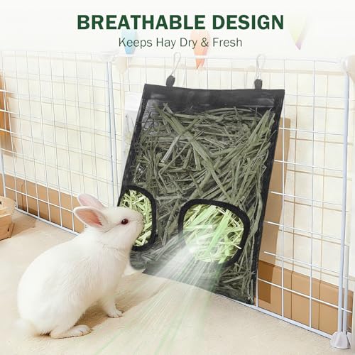 Mesh Guinea Pig Hay Feeder Bag for Guinea Pigs Rabbits Chinchillas, Hanging 2-Hole Hay Dispenser Breathable Wear-Resistant (Black) - color: black