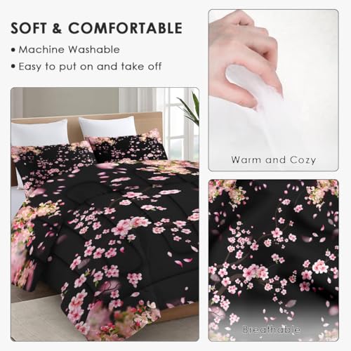 WeCozy Twin Comforter Set, 2 Pieces Spring Pink Bedding, All Season | Tree Cherry Soft Comforter with 1 Pillowcase for Kids and Adults Room Bedroom Bed Decor - color: Multi 7, size: Twin