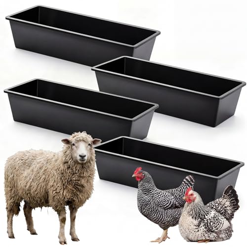 4 Pcs 6.3 Gallon/25 Quart Livestock Water Trough Polypropylene | 29" Long Large Capacity Livestock Feeding Trough for Calves Pig Sheep Horses Alpacas and Goats Farm Animal Feeding - color: Black, size: 6.3 Gallon/25 Quart
