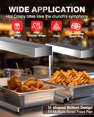 PYY French Fry Warmer - 500W Food Heat Lamp with U Shape Base Stand Stainless Steel Commercial Fry Warmer for French Fries Electric Heating Radiation, Adjustable Height, Silver - size: 18L Adjust Height