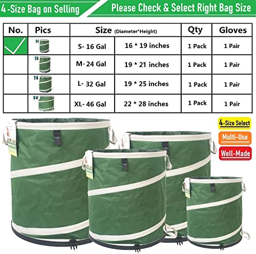 16-Gallon Collapsible Trash Can (16x19 in) Hard-Shell Bottom Yard Garden Bag,Pop-Up Trash Can,RV Camping Waste Bag,Recycling Bin,Laundry Hamper,Leaf Bags,Yard Waste Container,Lawn Grass,Weeds Basket - style: 16 Gallon Bag with Gardening Gloves