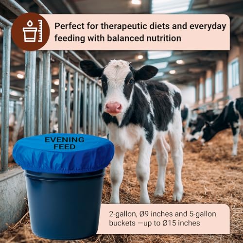 Horse Bucket Cover for Feed Protection & Organization, Keeps Dust & Moisture Out, Breathable 210T Elastic Fit for 2-5 Gallon Buckets, Livestock Lid for Horses Goats Cows, 1 Pack (Evening Feed) - color: Evening Feed