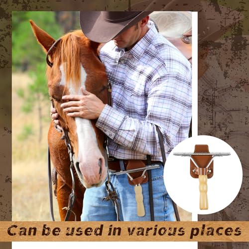 Blulu 2 Set Cattle Comb Brush Holder Cattle Show Grooming Brush Livestock Show Supplies Horses Metal Comb Brushes Cow Mane and Tail Brushes with Wood Handle for Cattlles Cow Goat Sheep Pig Pet Dog