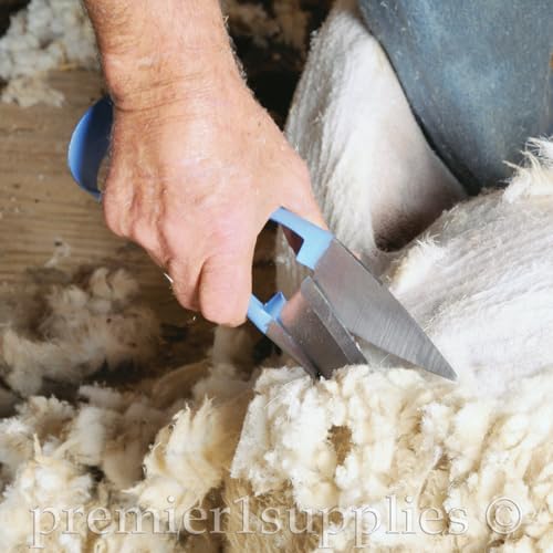 Premier 1 Bent Hand Shear for Wool Sheep & Livestock - 5.5" Blade - Blue | Burgon & Ball. Handle bent 15° for different angles in tight areas. Less hand strain. Double ground, 5.5" blades. Blue.