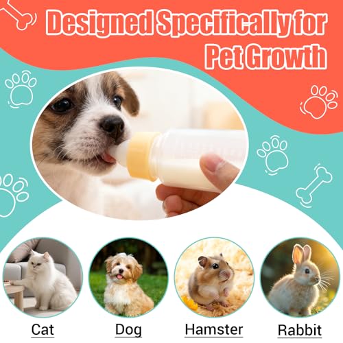 DEMORA Kitten Bottle Feeding Kit, Graduated Nursing Feeding Bottles for Pet Kitten Puppy Hamster Rabbit with Two Kinds of Replaceable Nipples Feeder (Clear, 5 oz)