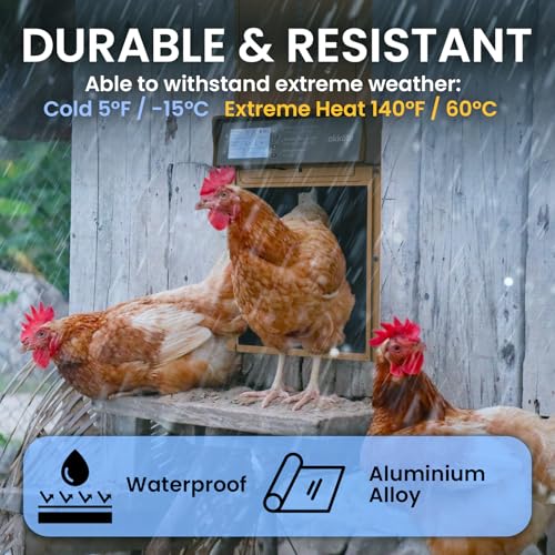 Okkobi Automatic Chicken Coop Door Solar Powered - LCD Display - Chicken Coop Door with Remote Control, Light Sensor & Timer - Security & Peace of Mind: Anti-Pinch function - 5-Year Protection - Brown - color: Brown