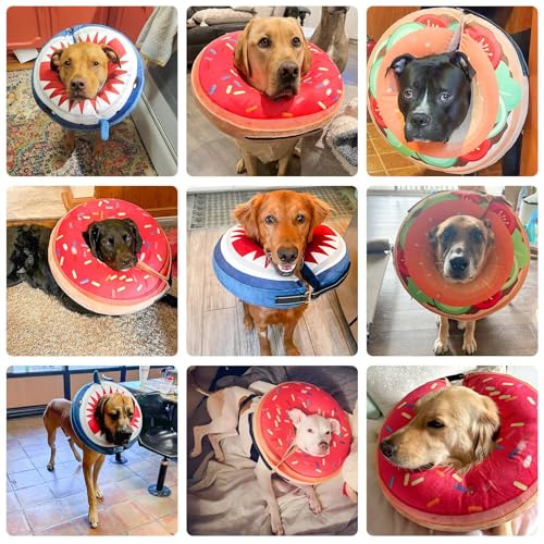 BEAUTYZOO Dog Cone Collar Alternative After Surgery,Pet Neck Donut E‑Collar | Soft Cone for Dogs to Stop Licking, Adjustable Recovery Collar for Large Medium Small Pets, Not Block Vision - Shark Blue, L - color: Shark Donut, size: L(Neck:16"-18")
