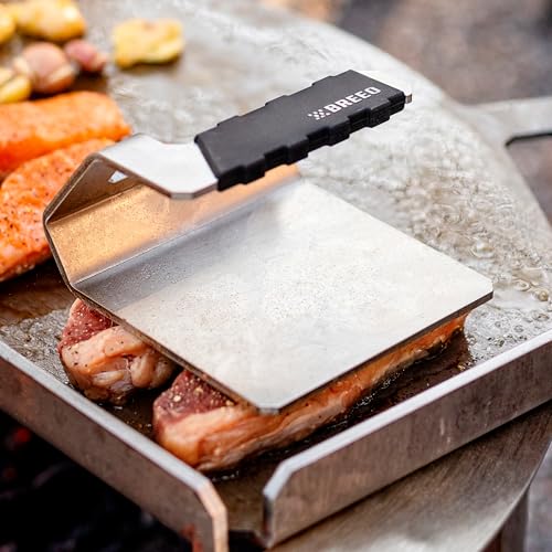 Breeo Griddle Press 2.6 lbs - Heavy-Duty Stainless Steel Smash Burger Press | For smash burgers, patty, steak & sandwiches, flat top grill & griddle accessories, USA made