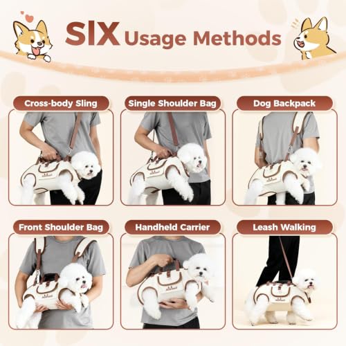 Hands Free Dog Backpack Carrier for Small Dogs Shoulder Sling Backpack | (M, 8.8-14.3lbs), Yorkie Carrier Backpack, Dog Lift Harness, Portable Breathable Pet Carrier Backpack, for Small Animals
