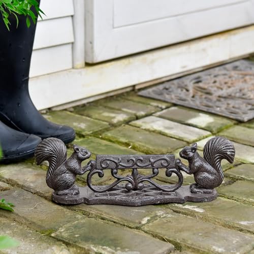 Sungmor Cast Iron Boot Scraper, Rustic Black Squirrel Boot Cleaner | Garden Front Door Entrance Shoe Scrubber Mat, Farmhouse Outdoor Patio Decorative Mud Cleaner