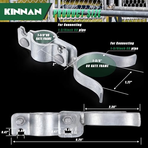 KINNAN Chain Link Gate Latch 1-3/8" x 1-5/8", Chain Link Fence Gate Fork Latch with Padlock Hole, Galvanized Farm Fence Latch Lock to Gate Post,Bolts & Nuts Included - size: 1-3/8" X 1-5/8"