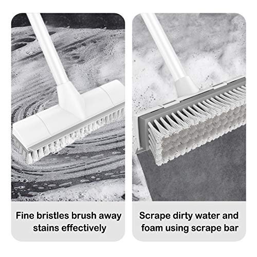 BOOMJOY Floor Scrub Brush with Long Handle, 2 in 1 Scrape and Brush, Stiff Bristles for Cleaning Bathroom, Patio, Garage, Kitchen, Deck, Tile - color: Gray