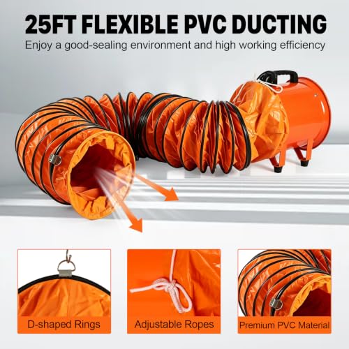 2026 NEW 12 Inch Utility Blower Fan with 16 Ft Flexible Duct Hose, 2882 CFM High Velocity Industrial Ventilation Exhaust Fan, Portable Axial Ventilator with Ball Bearing Motor for Workshop, Jobsite.