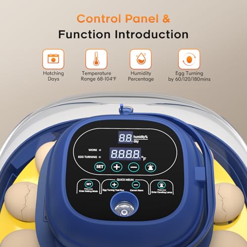 18 Egg Incubator for Hatching Eggs with Automatic Turning, Digital Temperature & Humidity Control, Built-in Egg Candler & Auto Water Refill, 360° Clear View for Chicken