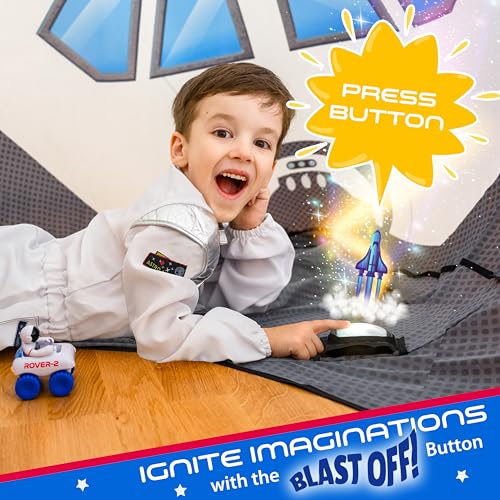 W&O Space Explorer Inflatable Fort with Lights & Sound - Fan Not Included | Rocket Ship Aerodome with LED Lights, Blast-Off Sound Button, Easy Entry/Exit, Space Adventure Play. Great Gift, Ages 3-12 - color: Space Shuttle