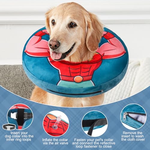 BEAUTYZOO Dog Cone Collar Alternative After Surgery,Pet Neck Donut E‑Collar | Soft Cone for Dogs to Stop Licking, Adjustable Recovery Collar for Large Medium Small Pets, Not Block Vision - Superhero, M - color: Dark Blue, size: M(Neck:13"-16")
