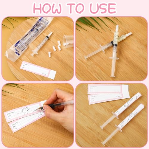 Trelaco 100 Sets 3 Ml Breast Milk Syringes No Needle Colostrum,1 Ml | Sterile Sealed with Caps and Cup, Baby Name Labels, Needle-free Harvesting for Storing Freezing Milk, For Postpartum Moms - size: 3 ml