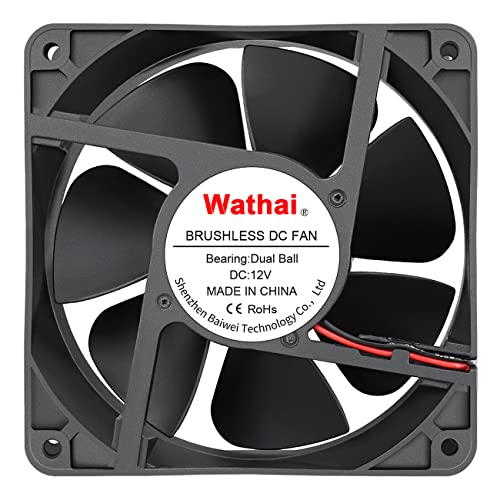 Wathai 120mm x120 x 38mm 12V 2Pin Dual Ball 12cm Industrial Cooling Fan High Airflow - style: 12V 2Pin Ball